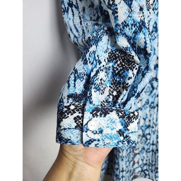 NWOT Jessica London Black & Blue Animal Print Button Up Shirt Midi Dress size 20 - Picture 3 of 14